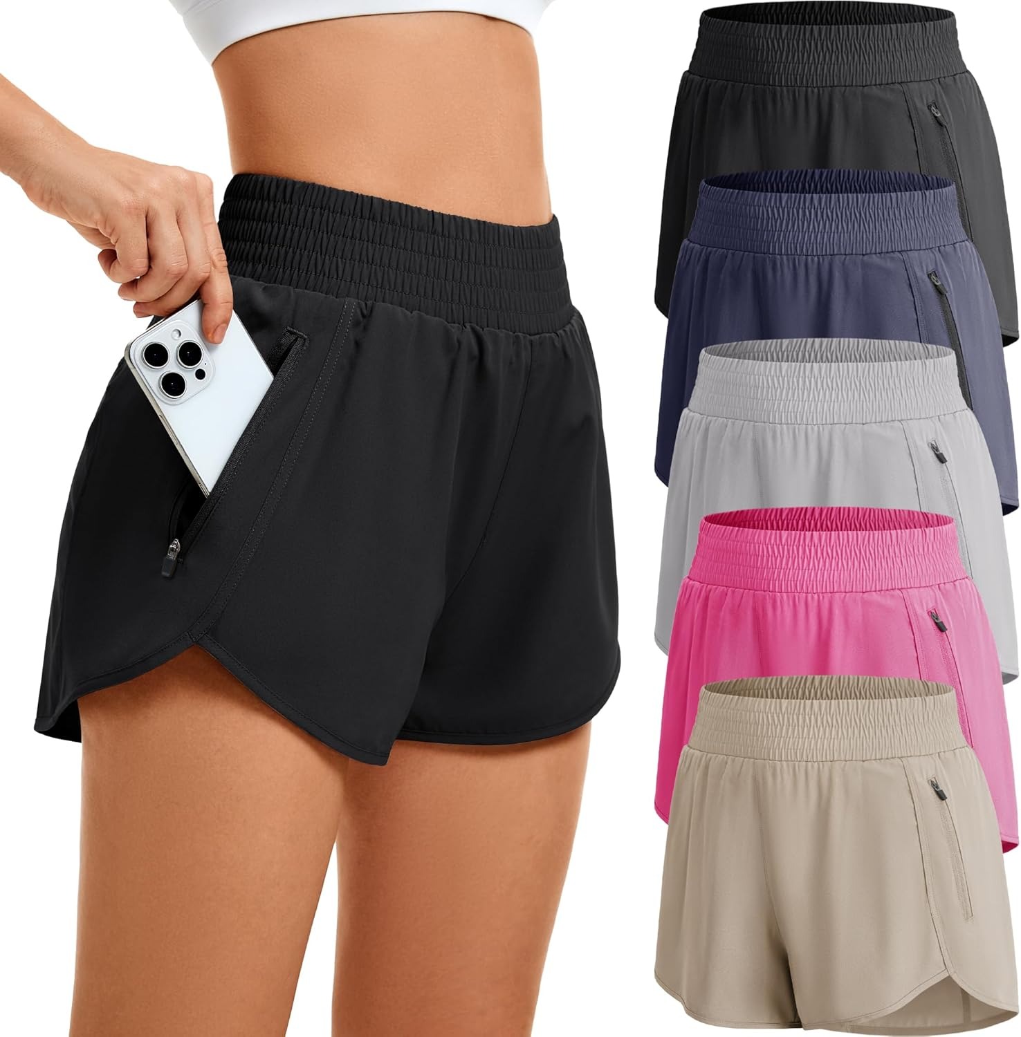 Running Gear Woman - Women's High-waisted Sports Shorts With Pockets,